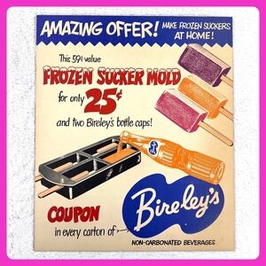 1950s Bireley's Soda Vintage Advertising Sign 20" Cardboard Frozen Sucker Mold
